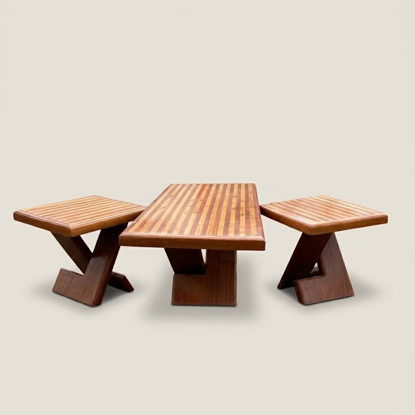 Leleshwa Striped Coffee Table Cross Leg Set — handcrafted African furniture by El Mundo Furniture in Kenya