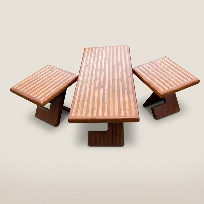 Leleshwa Striped Coffee Table Cross Leg Set — handcrafted African furniture by El Mundo Furniture in Kenya (view 2)