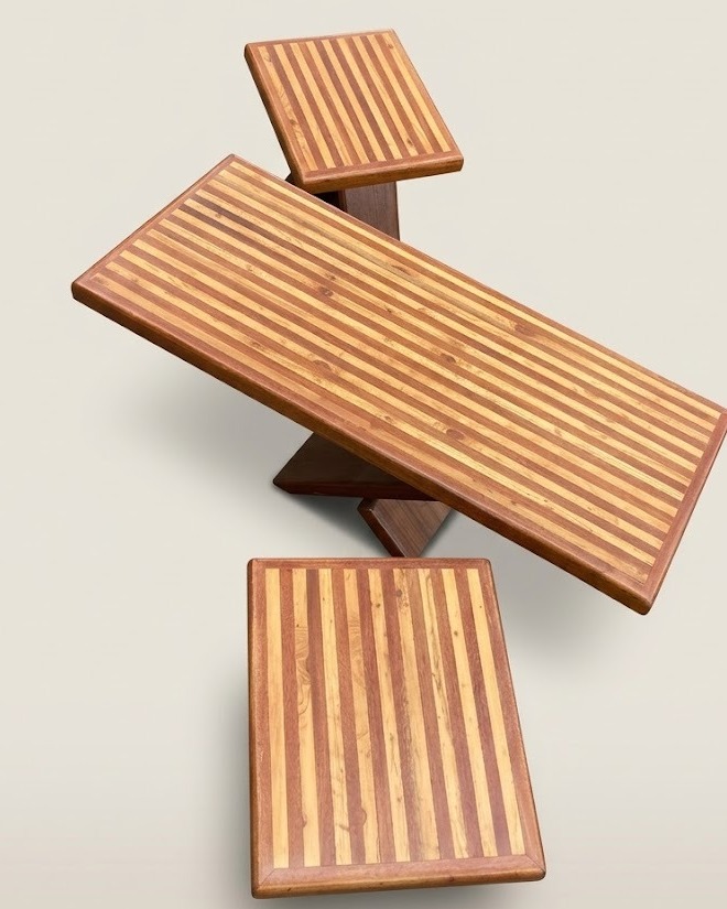 Leleshwa Striped Coffee Table Cross Leg Set — handcrafted African furniture by El Mundo Furniture in Kenya (view 3)