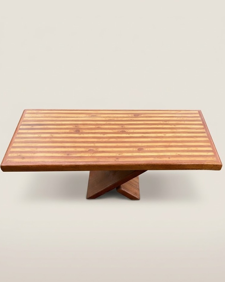 stiriped coffee table cross leg Kijito — handcrafted African furniture by El Mundo Furniture in Kenya