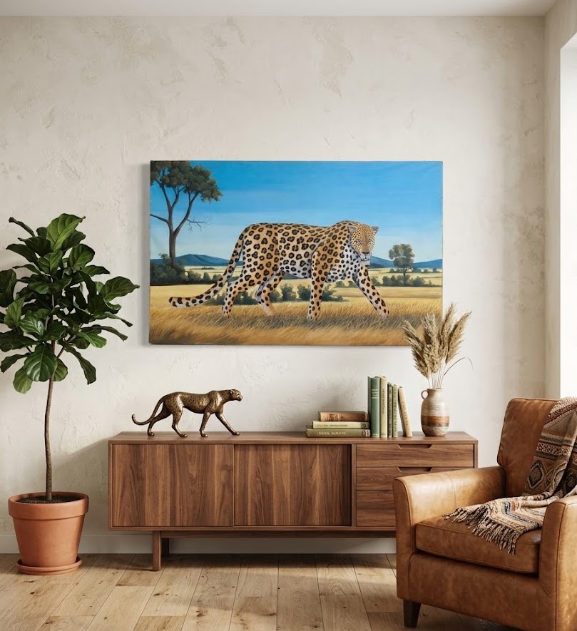 Leopard Art Paint Kijani Canvas — handcrafted African furniture by FashonistarGallery in Kenya
