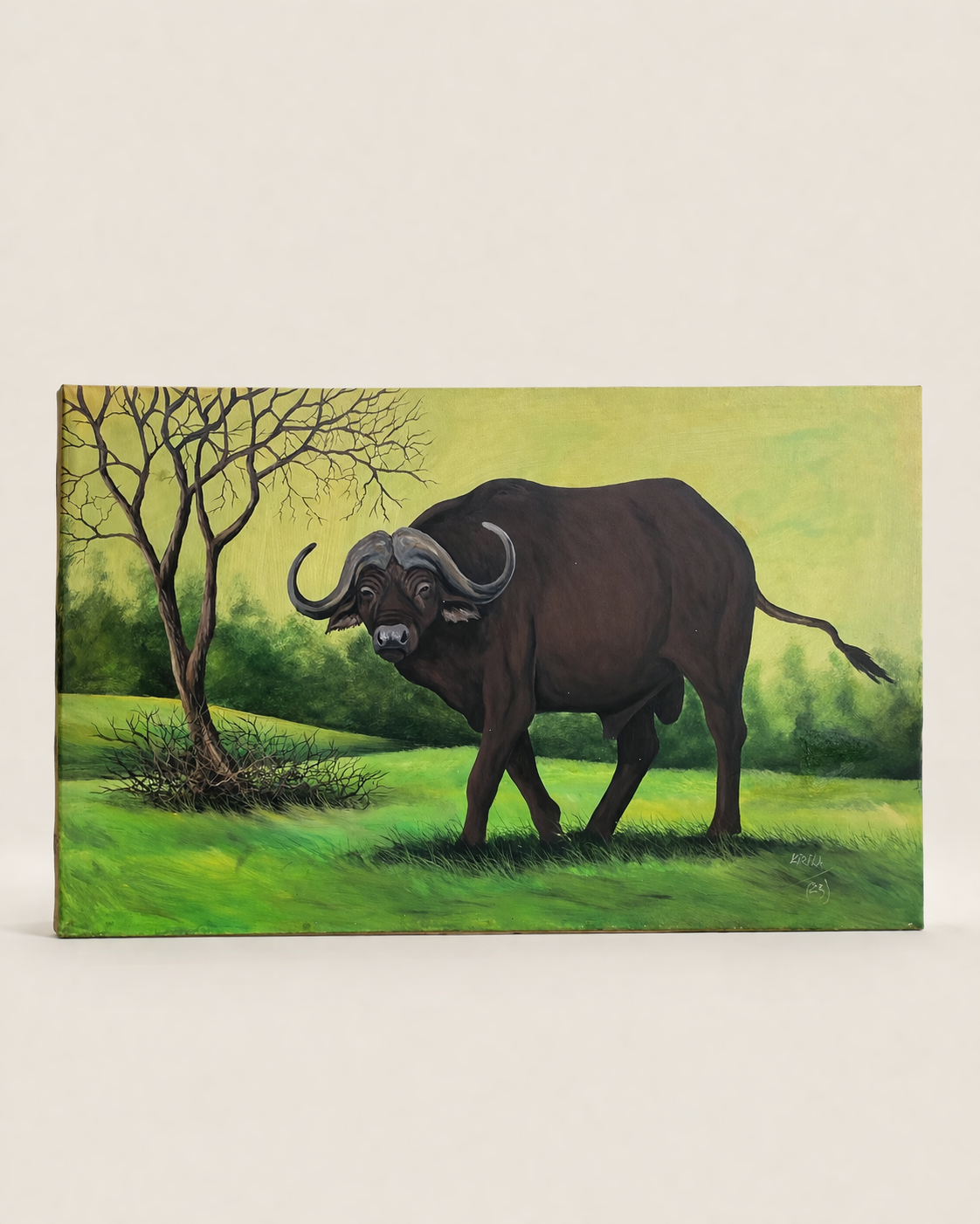 Buffalo Paint Engare Olchorro Canvas — handcrafted African furniture by FashonistarGallery in Kenya