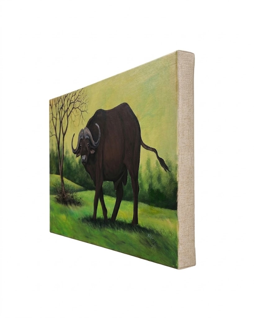 Buffalo Paint Engare Olchorro Canvas — handcrafted African furniture by FashonistarGallery in Kenya (view 2)