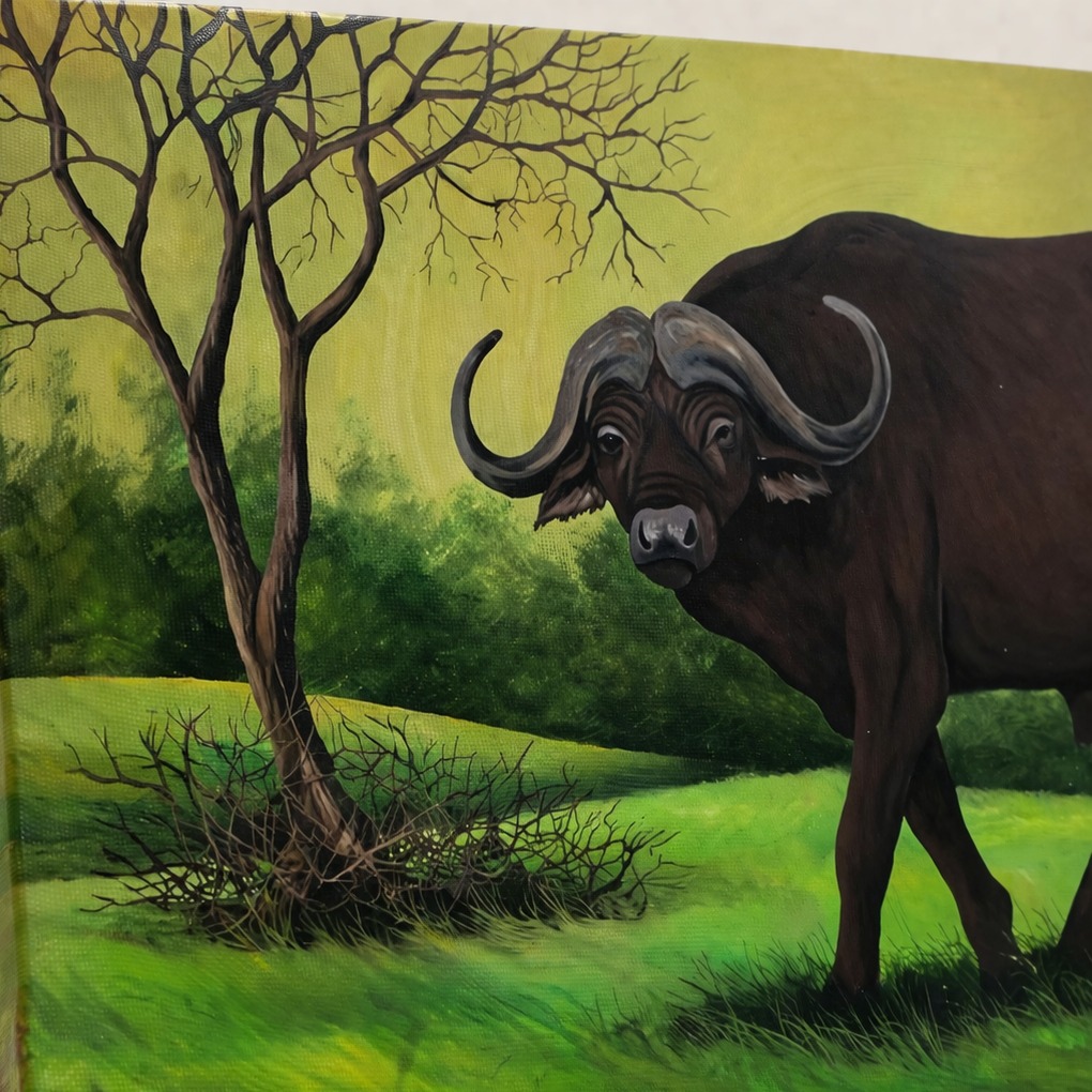 Buffalo Paint Engare Olchorro Canvas — handcrafted African furniture by FashonistarGallery in Kenya (view 3)