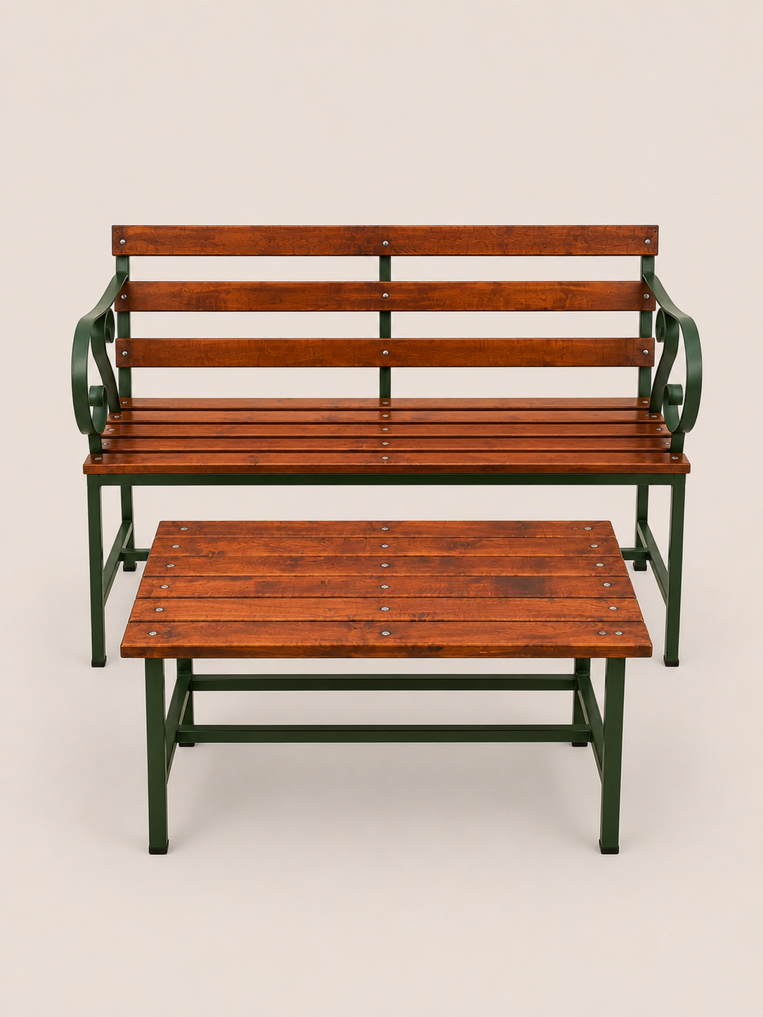 Fichua Garden Bench & Table Set — handcrafted African outdoor by Unique metals sliders in Kenya