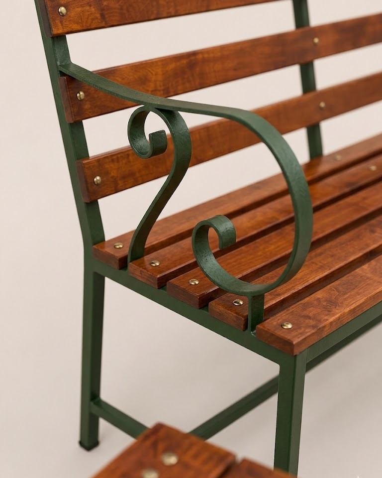 Fichua Garden Bench & Table Set — handcrafted African outdoor by Unique metals sliders in Kenya (view 3)