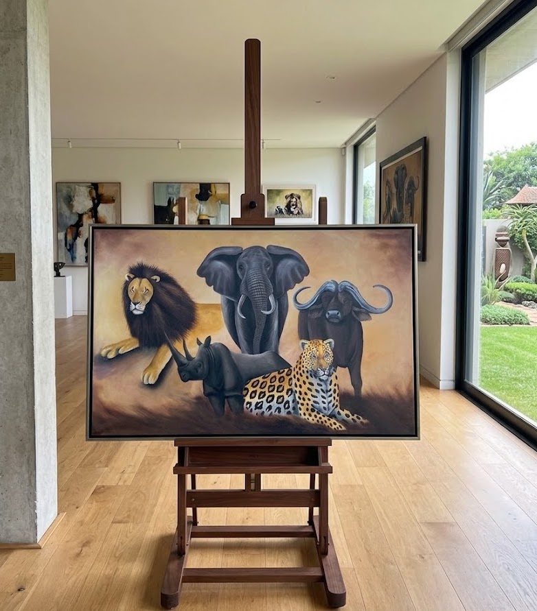 The Big Five: Kifaru Legacy Painting - Usiku Encounter — handcrafted African furniture by FashonistarGallery in Kenya