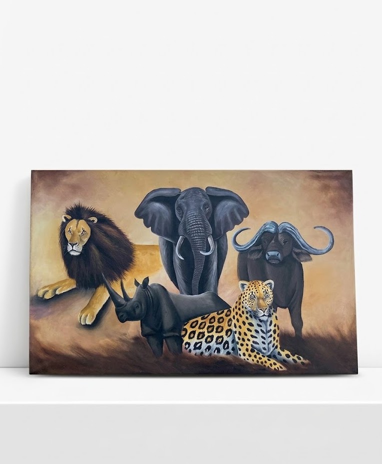 The Big Five: Kifaru Legacy Painting - Usiku Encounter — handcrafted African furniture by FashonistarGallery in Kenya (view 2)