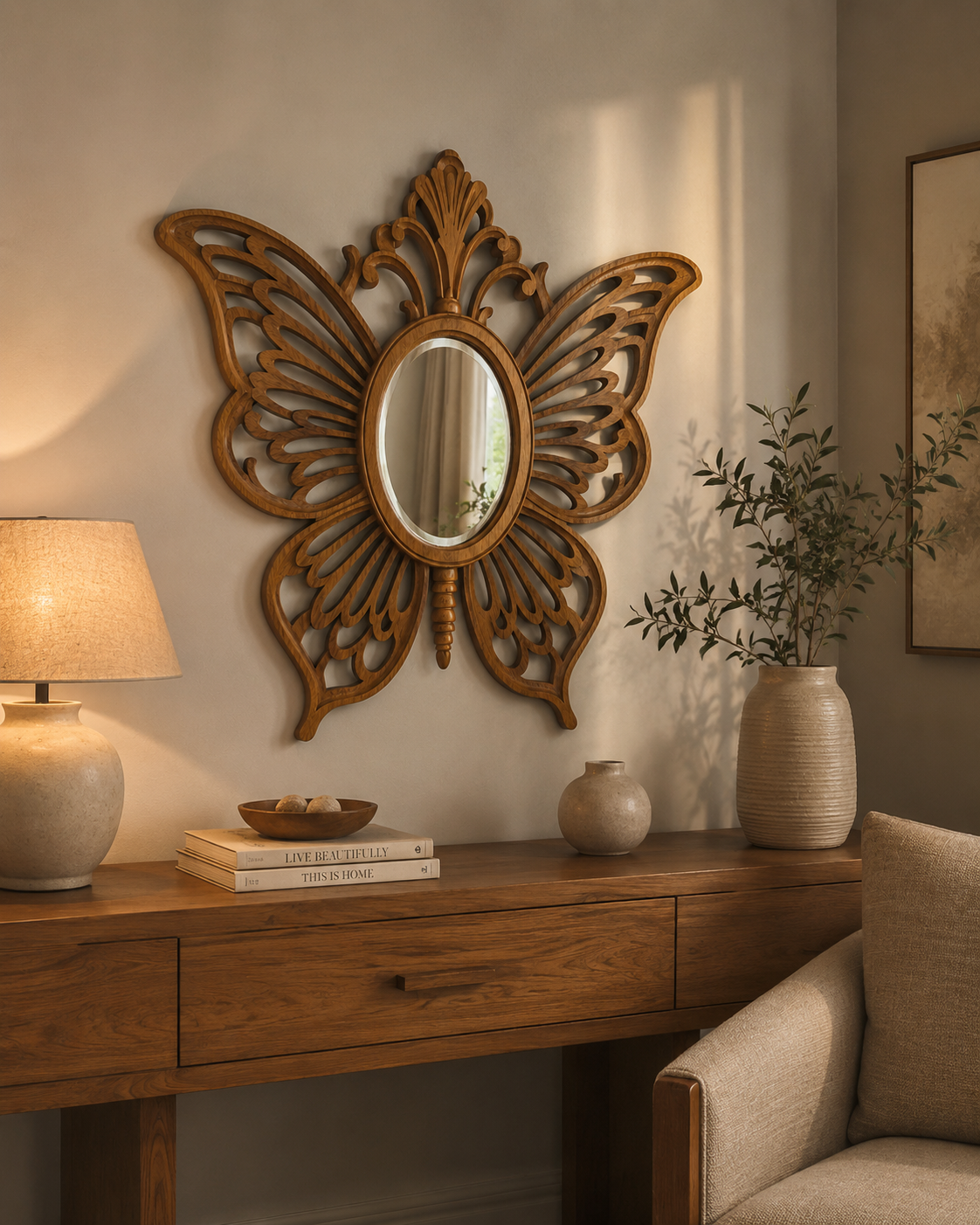 Cheruby Butterfly Wall Mirror — handcrafted African furniture by Ojey's design limited in Kenya