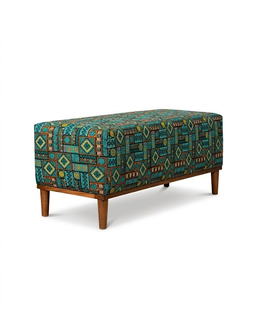 Mbingu Poof Bench, Upholstered — handcrafted African furniture by Cobs Furniture and metal works in Kenya