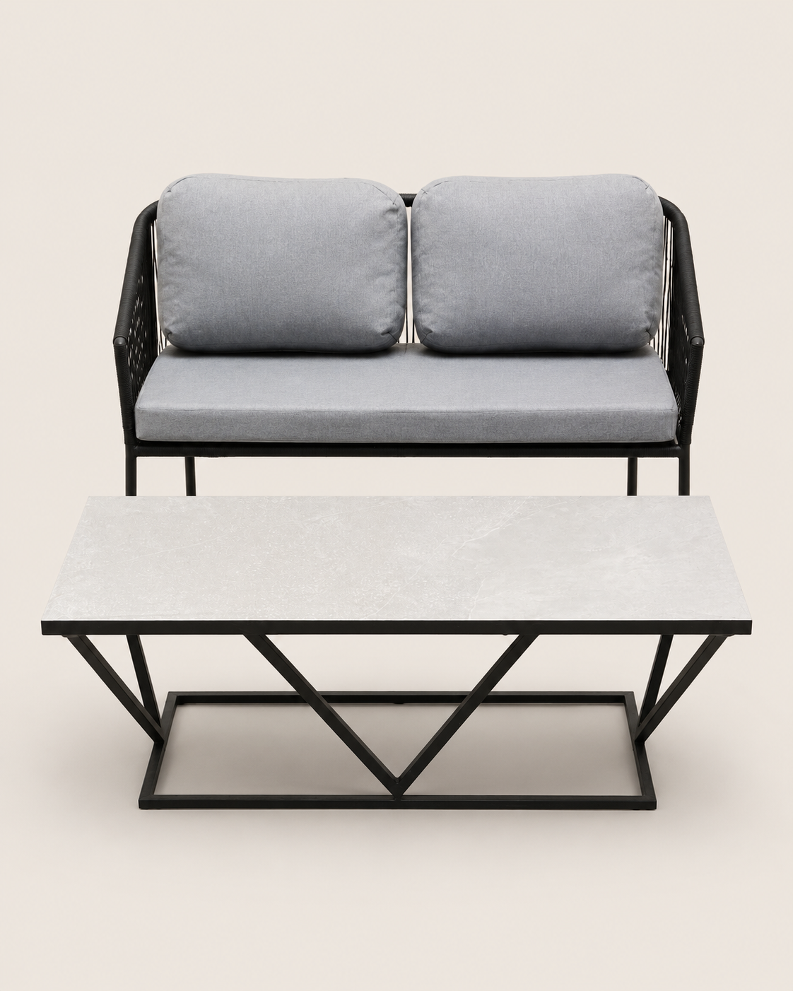 Afia Bench & Odari Coffee Table — handcrafted African outdoor by Ekram furniture in Kenya