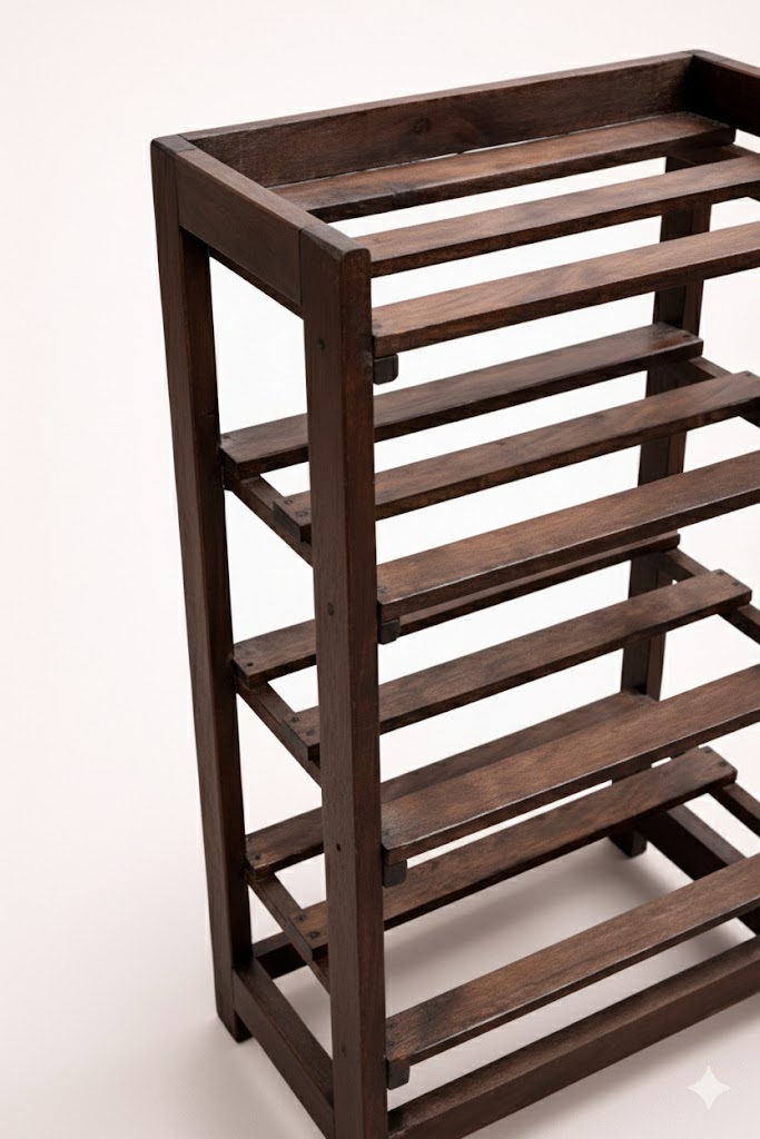 Jua Mukui Wood Shoerack — handcrafted African furniture by Rodis and woods land furnitures  in Kenya (view 3)