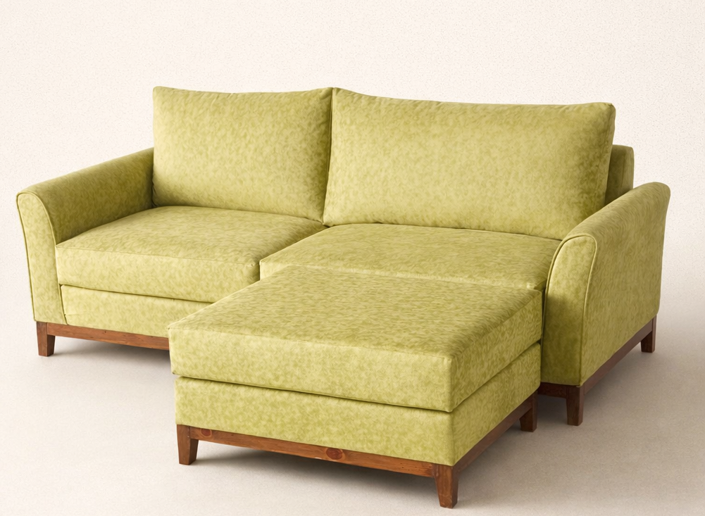 Green 2 Seater Sofa "Nandi" Chaise — handcrafted African furniture by Eq furniture  in Kenya (view 3)