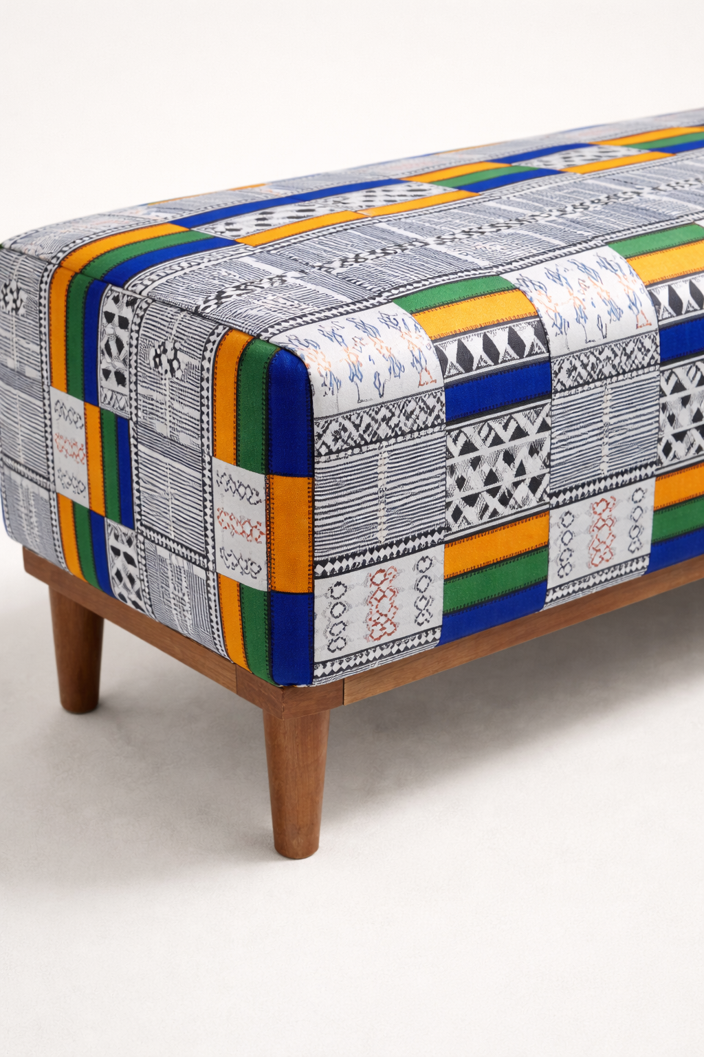 Mbingu Poof Bench, Patchwork Edition — handcrafted African furniture by Cobs Furniture and metal works in Kenya (view 3)