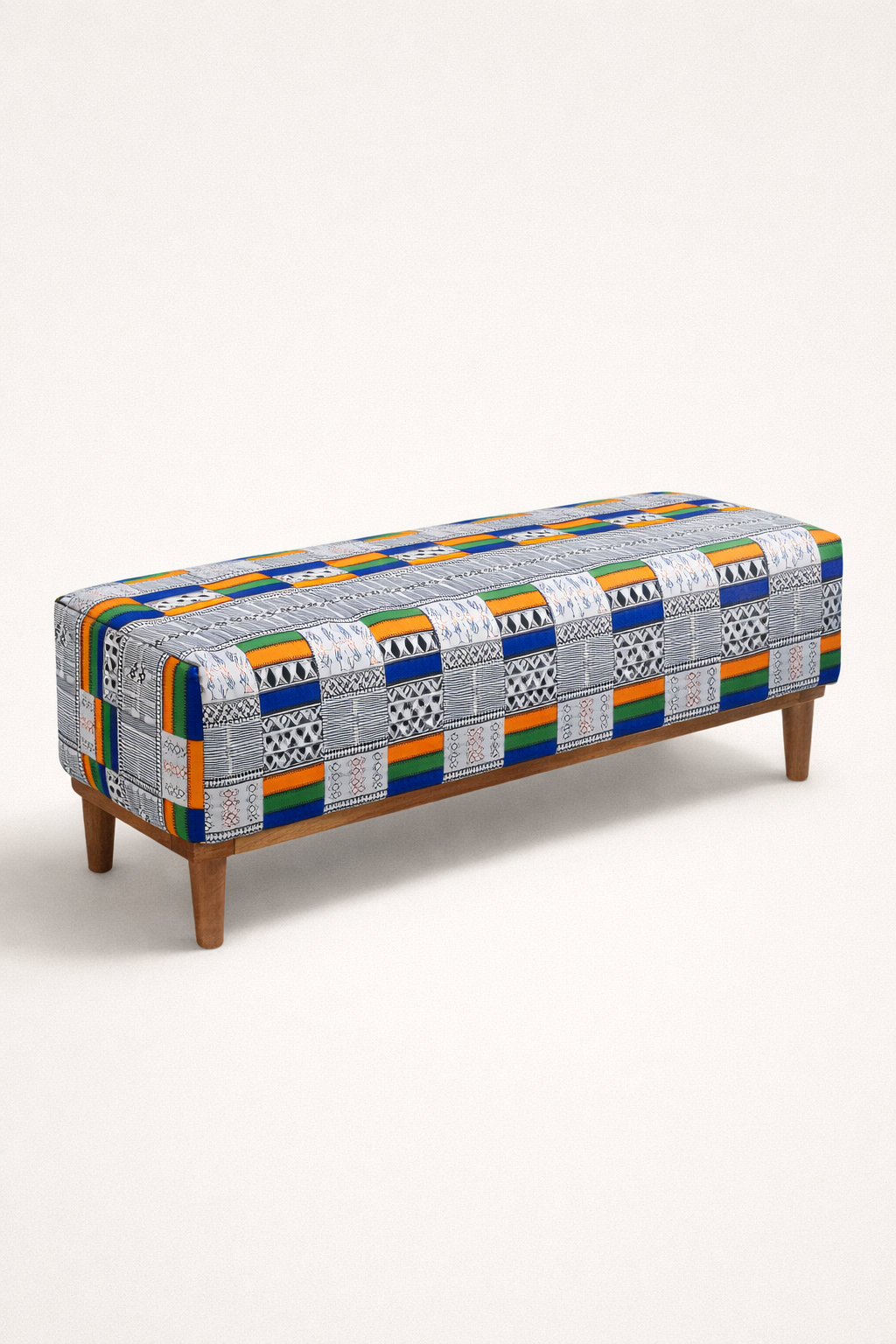 Mbingu Poof Bench, Patchwork Edition — handcrafted African furniture by Cobs Furniture and metal works in Kenya (view 2)