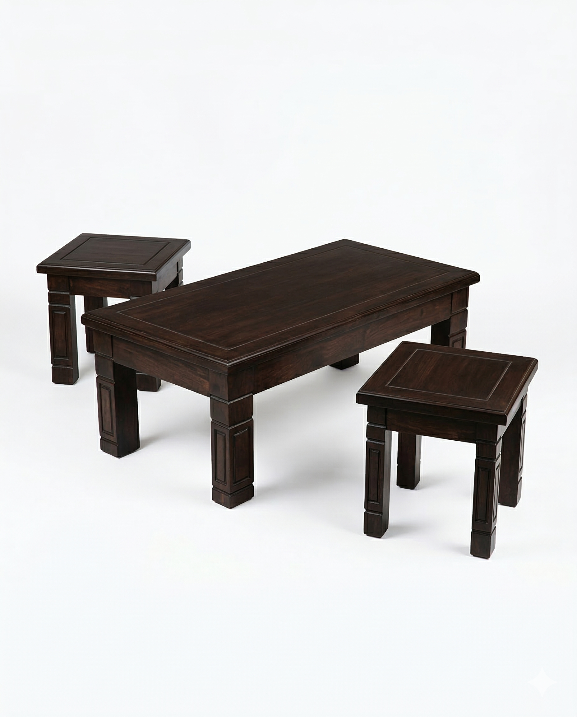 Mbuni Coffee Table + 4 Stools with Inlay — handcrafted African furniture by Akwalu Furniture  in Kenya
