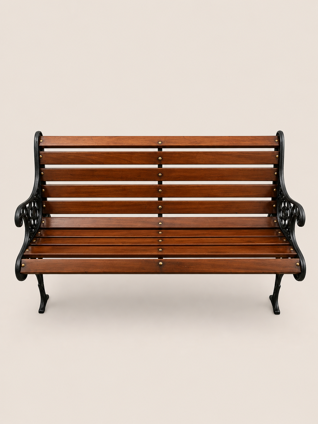Chechezo Cast Iron & Teak Bench — handcrafted African outdoor by Unique metals sliders in Kenya