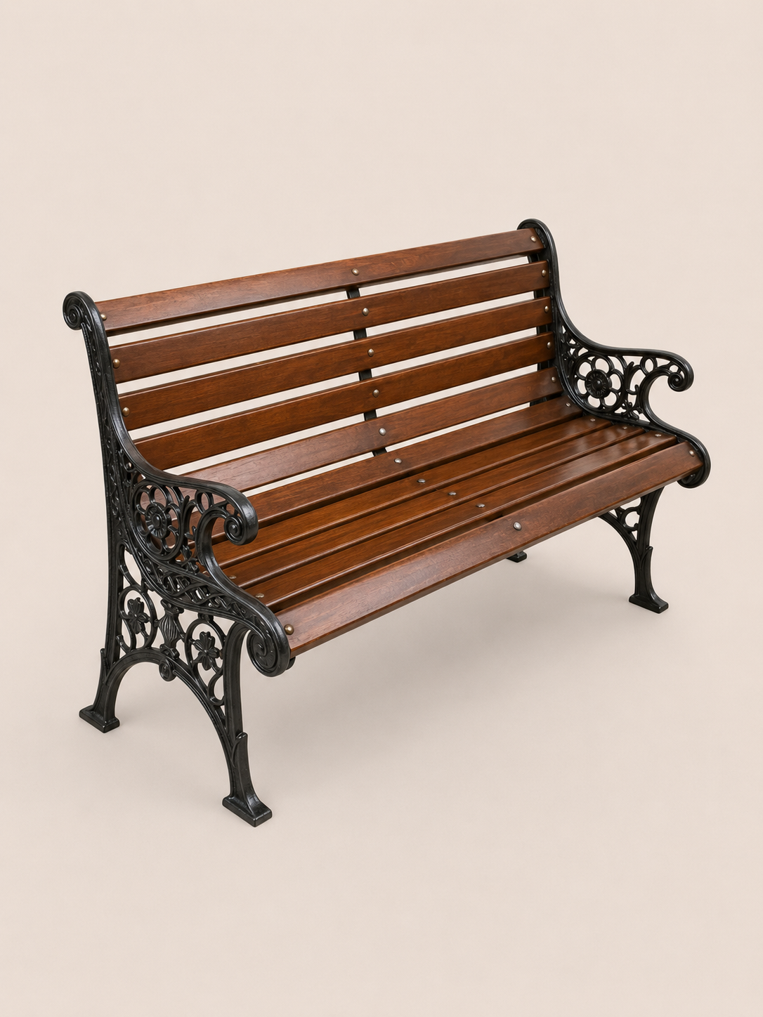 Chechezo Cast Iron & Teak Bench — handcrafted African outdoor by Unique metals sliders in Kenya (view 2)