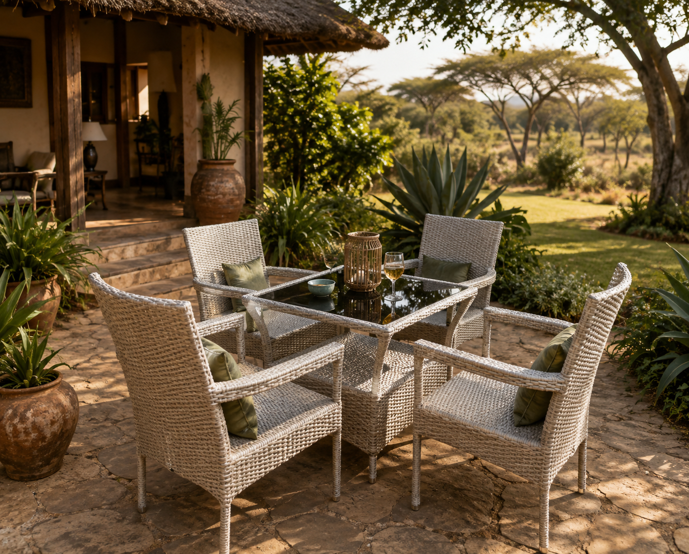 Mvumo Rattan Table Set — handcrafted African outdoor by Mt sinai in Kenya