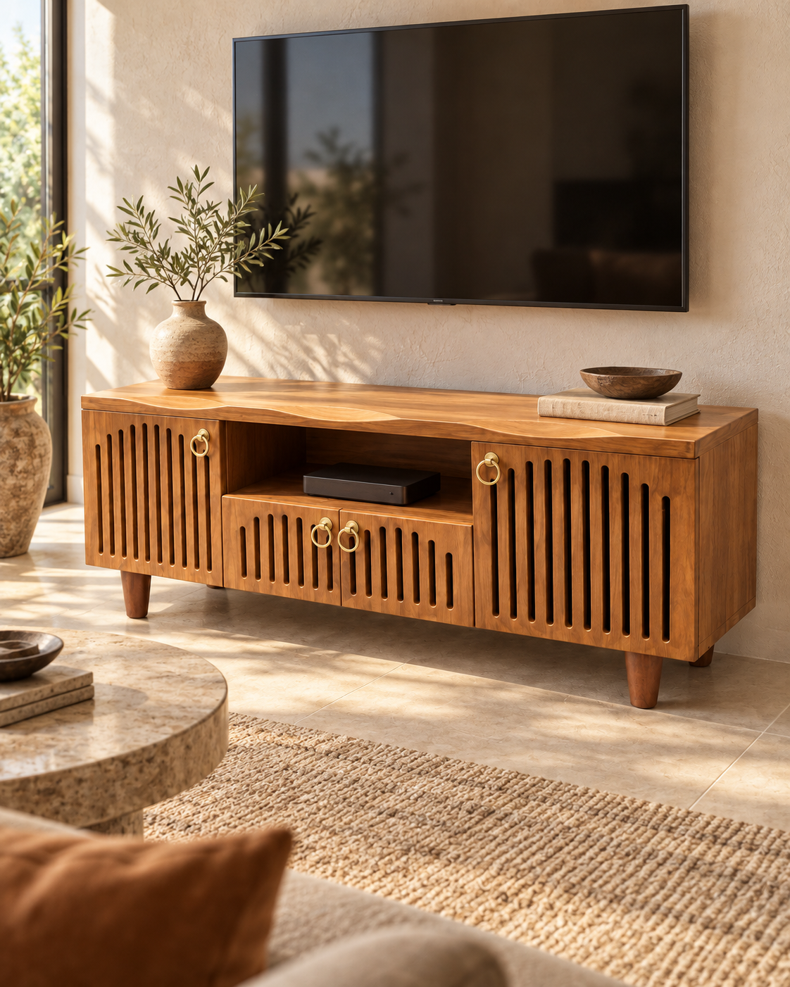 Sokoni TV Stand — handcrafted African furniture by Bency furniture  in Kenya