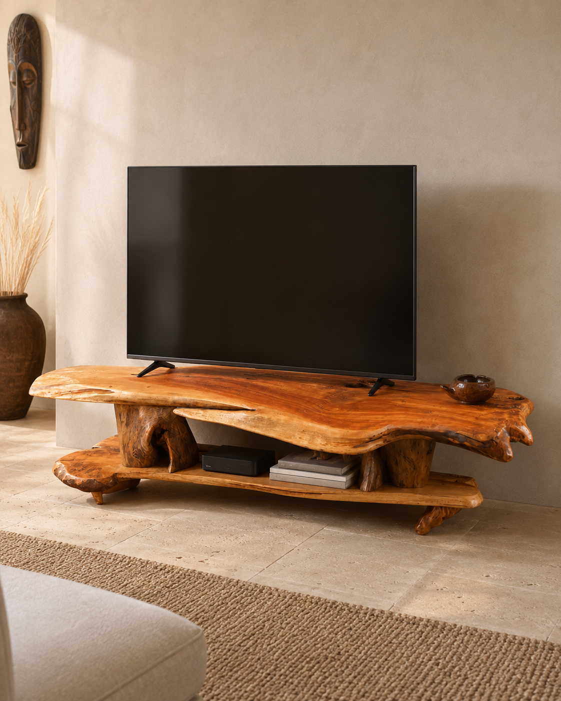 TV Stand Kizingo Console — handcrafted African furniture by Natural art furniture  in Kenya