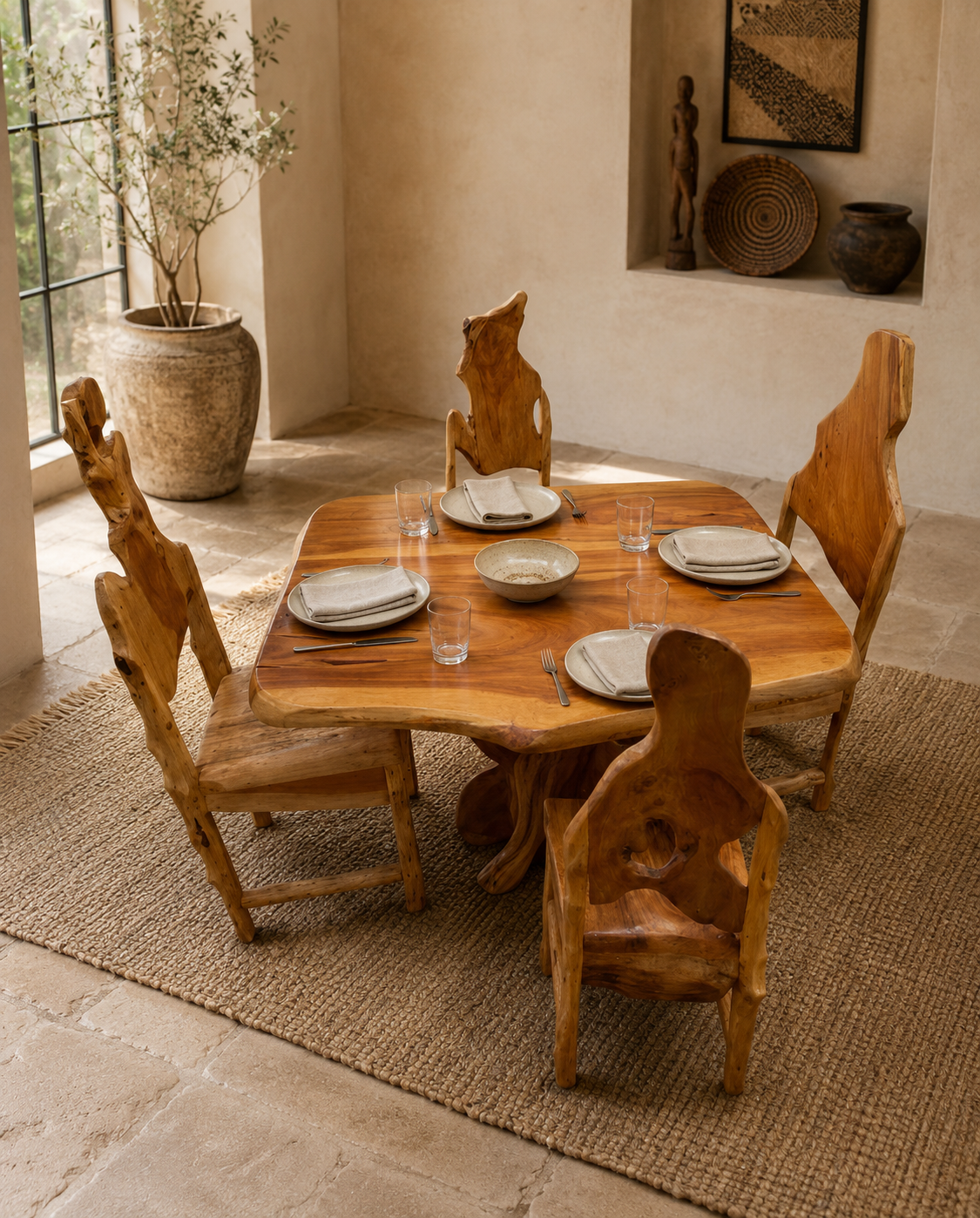 Kikonde Custom 4 Seater Dining Set — handcrafted African furniture by Natural art furniture  in Kenya