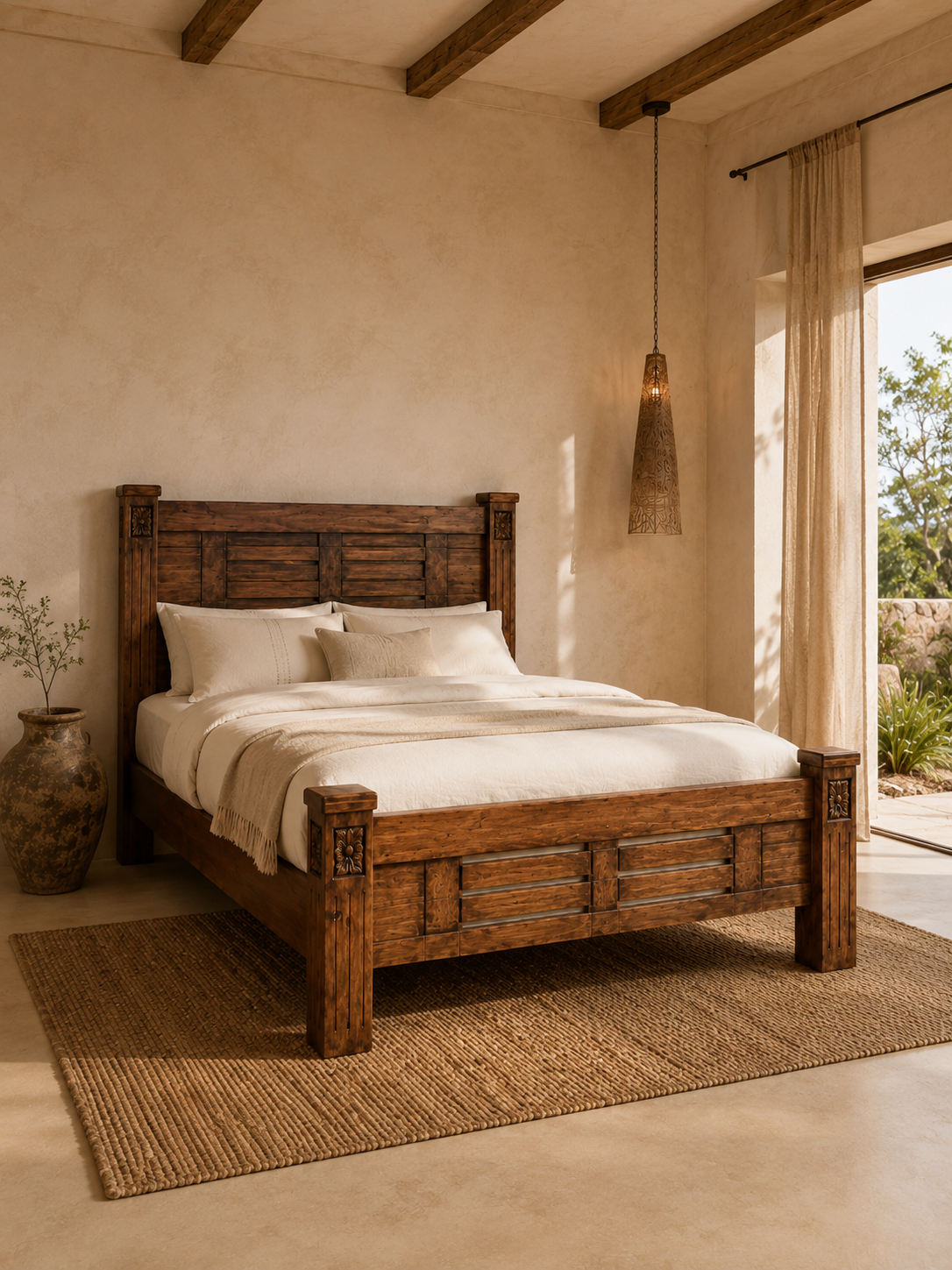 5 by 6 Zeben White Oak Bed — handcrafted African furniture by Gland furniture in Kenya