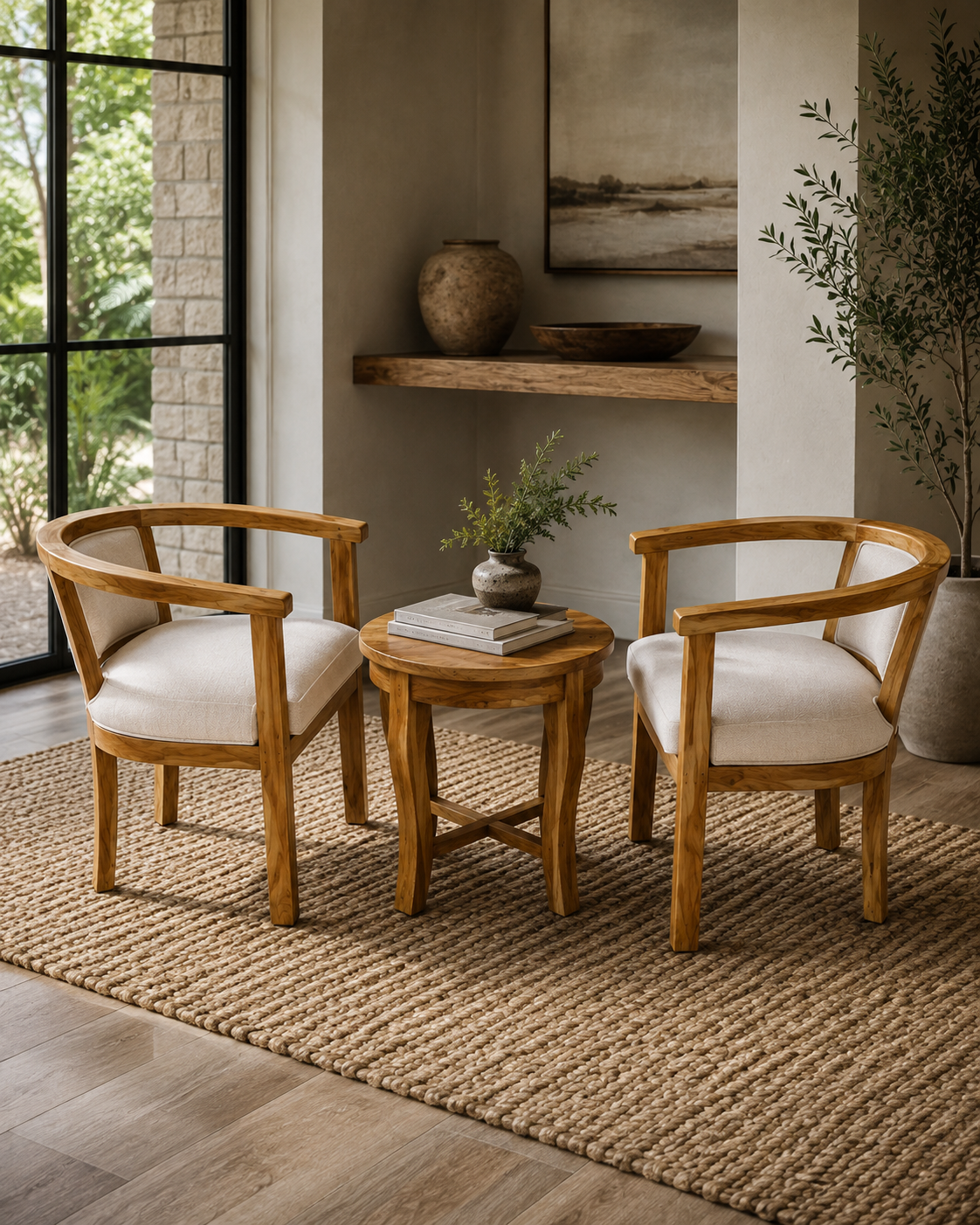 Sanza Teak Conversation Set — handcrafted African outdoor by Philo Furniture centre  in Kenya